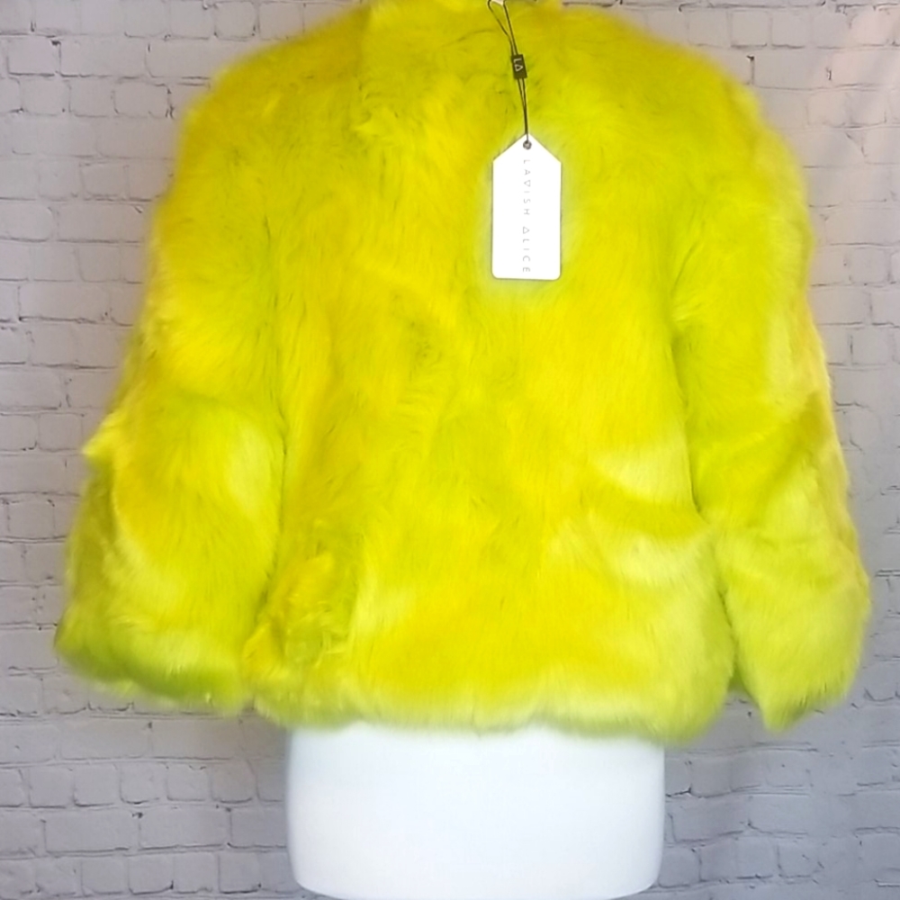 LAVISH ALICE FAUX FUR COAT NEON GREEN - Picture 5 of 6